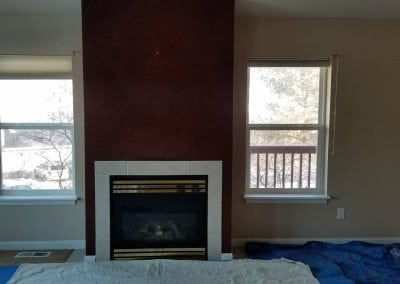 dark stone fireplace